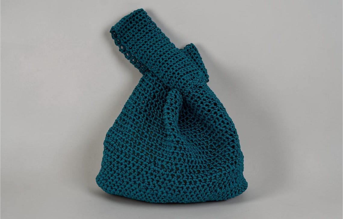 Deep teal crochet Japanese knot bag