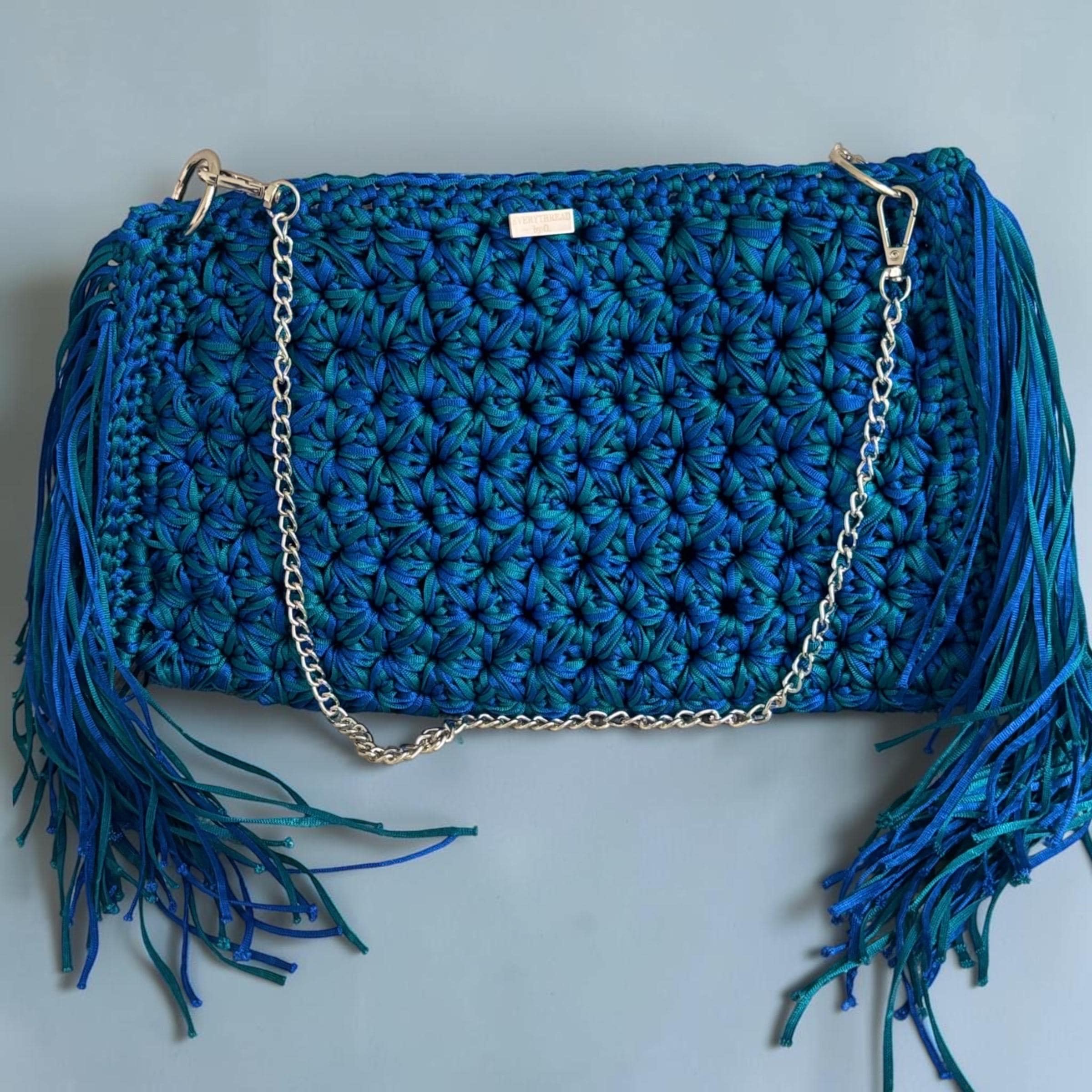 Turquoise Fringe Shoulder Bag, side view