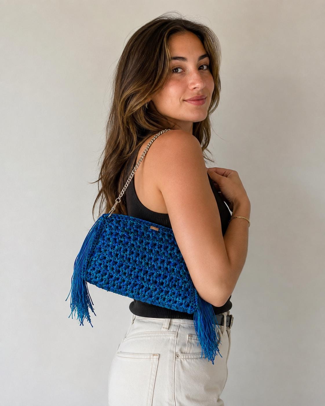 Turquoise Fringe Shoulder Bag, fringe detail