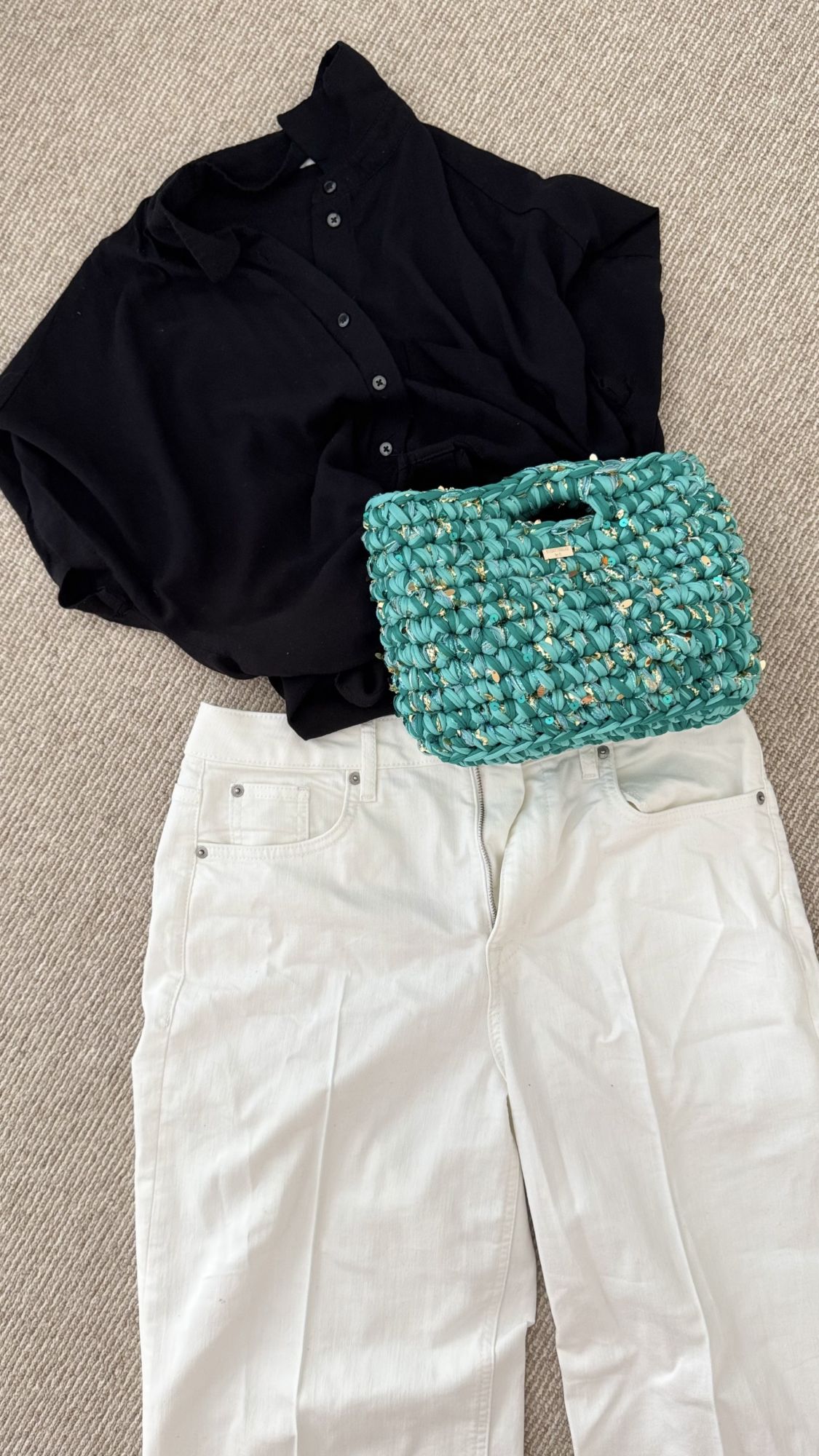 Turquoise Crochet Statement Handbag, styled view