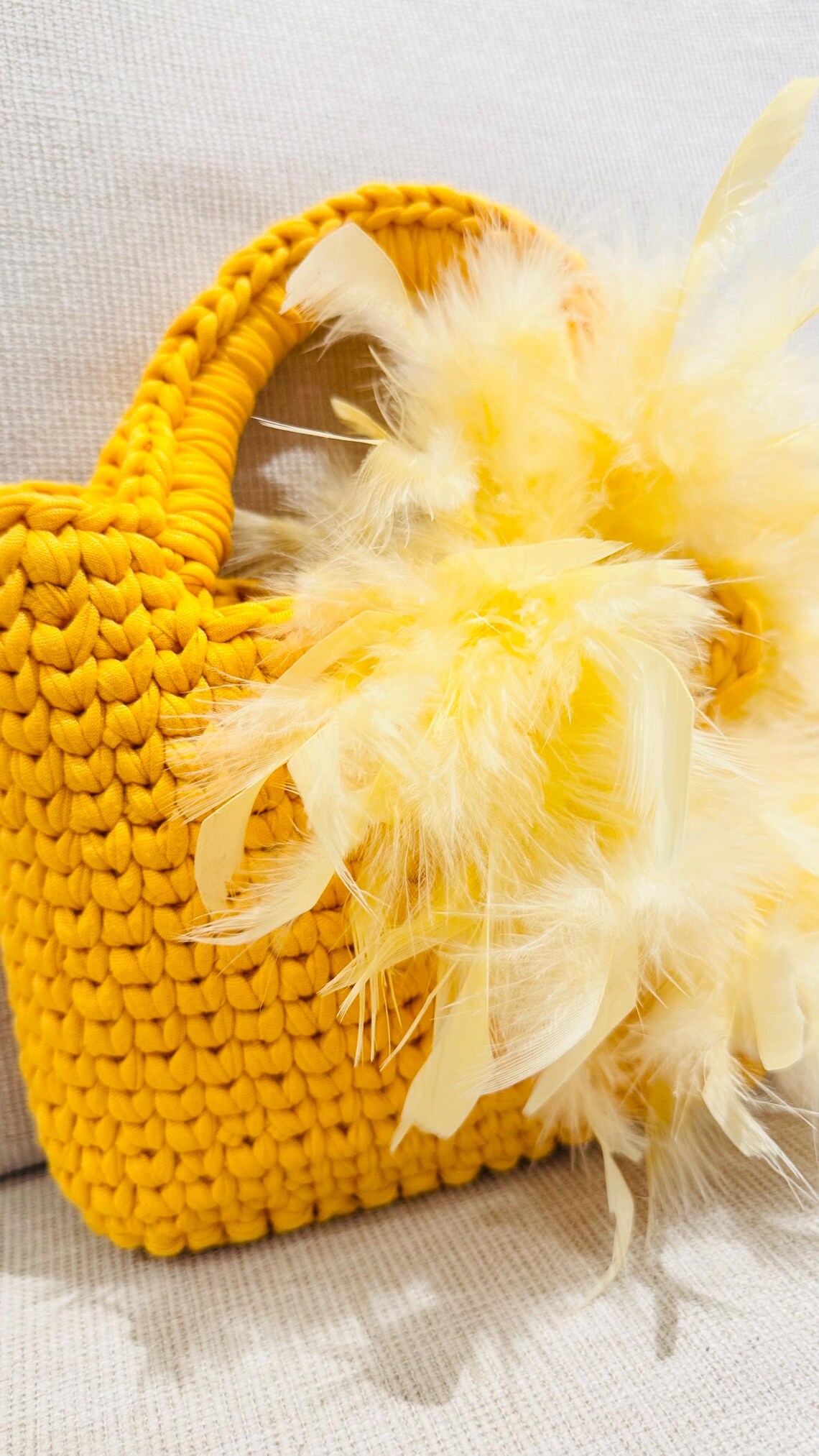 Yellow Feather Purse, side view