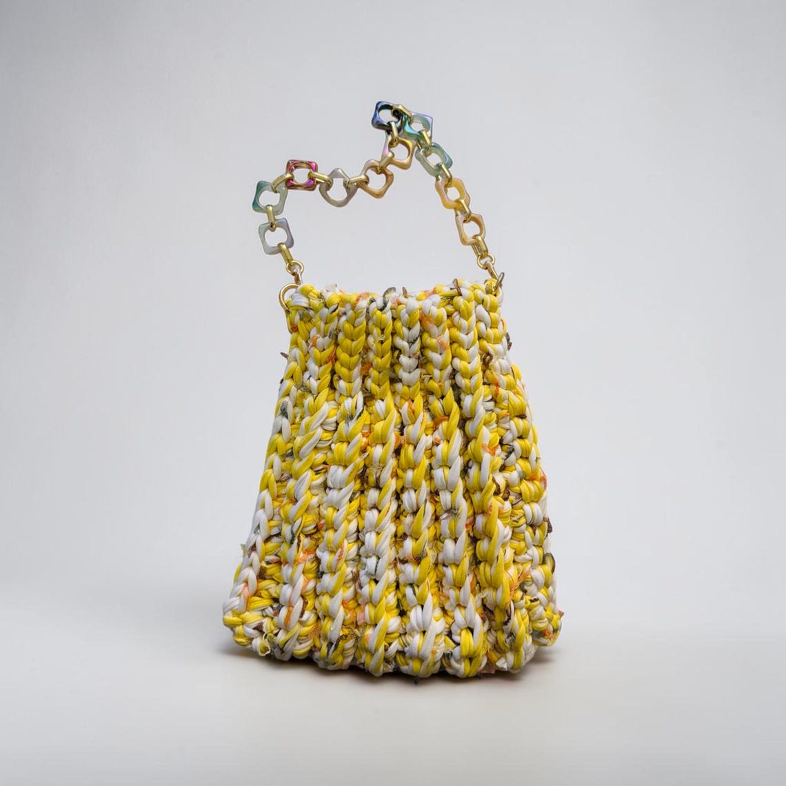 Yellow & White Chain Handbag, side view